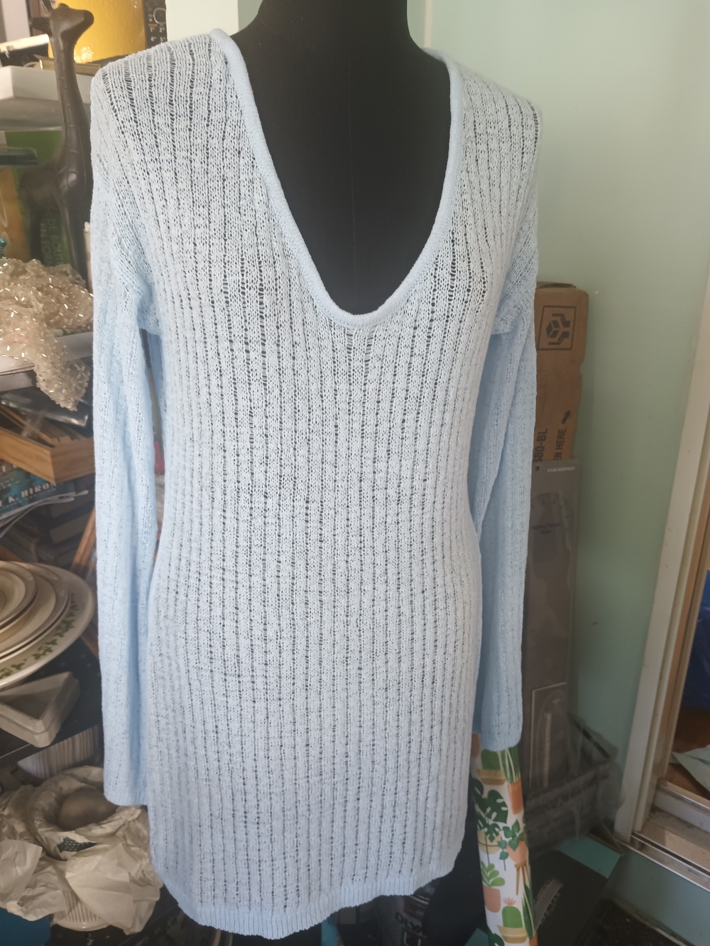 Shade & Shore Light Blue Open Knit Top Coverup